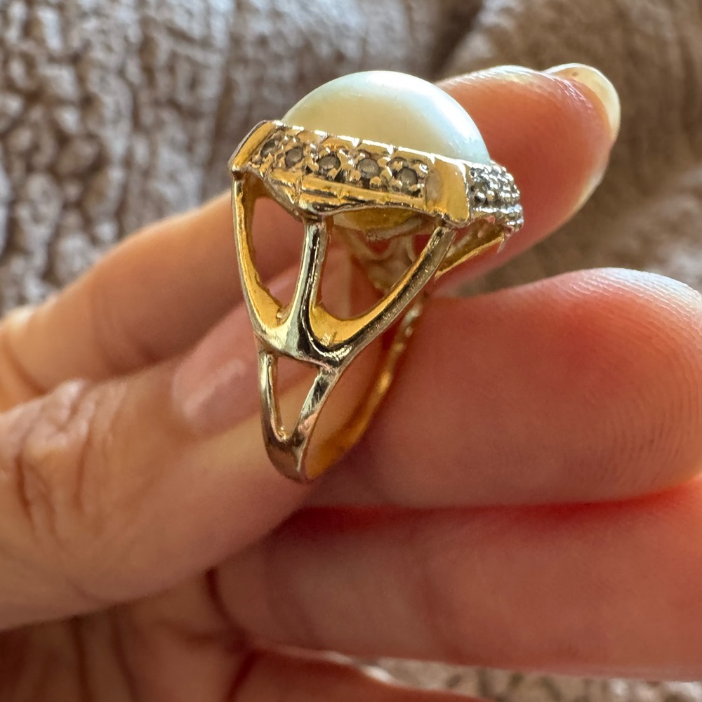 Vintage 14K Yellow Gold Pearl & Diamond Ring – Size 6 – 4.6g - Picture 8 of 11